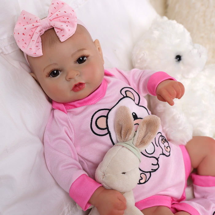 Babeside Nelly 20'' Realistic Reborn Baby Doll Awake Girl Lovely Pink Bear Cloak