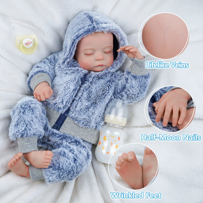 Babeside Noah 20'' Adorable Reborn Baby Doll Sleeping Charming Boy Grey Suit with Accessories Set