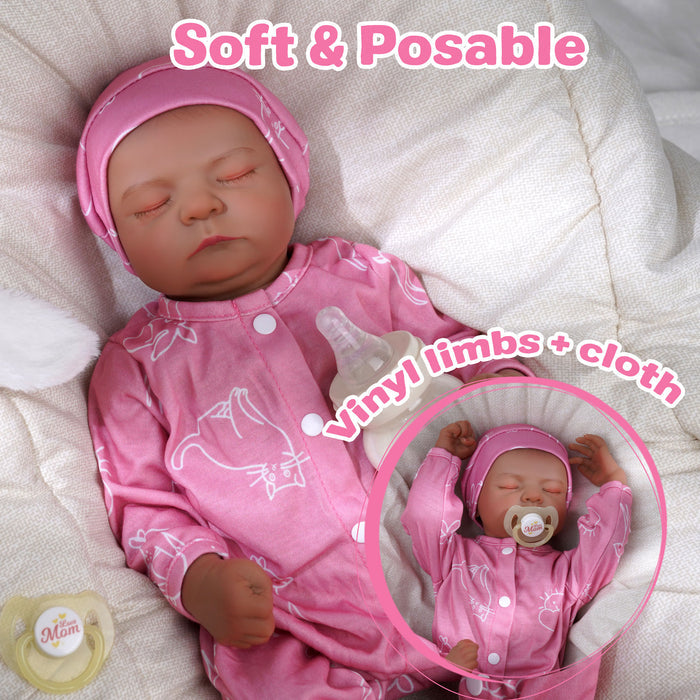 Babeside Noah 20" Realistic Reborn Baby Dolls Infant Girl Adorable African American Asleep Pink