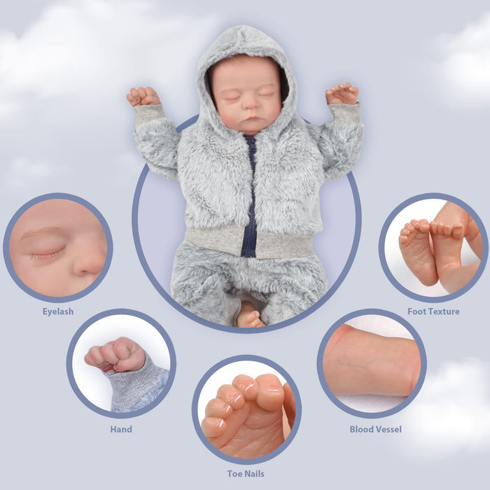 Babeside Noah Realistic 20" Infant Truly Reborn Baby Doll Boy Grey Sweater