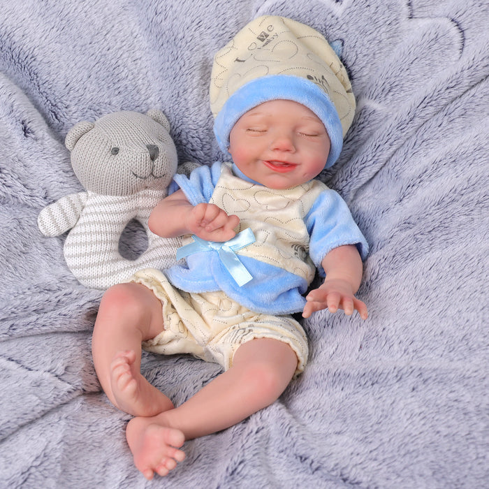 Babeside Olivia 12'' Full Silicone Reborn Baby Dolls Boy That Look Real Sleeping Smiling Blue