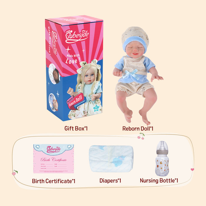 Babeside Olivia 12'' Full Silicone Reborn Baby Dolls Boy That Look Real Sleeping Smiling Blue
