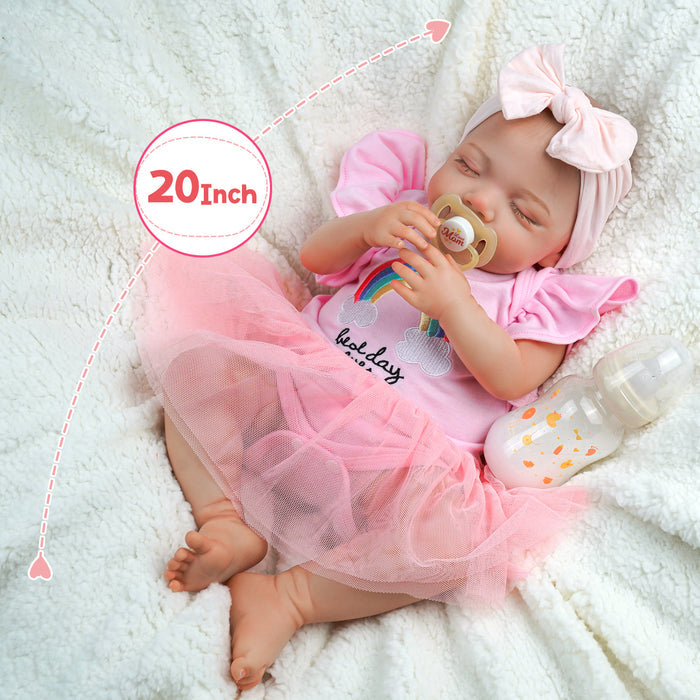 Babeside Olivia 20'' Adorable Reborn Baby Doll Sleeping Girl Pink Suit & Bow Headband