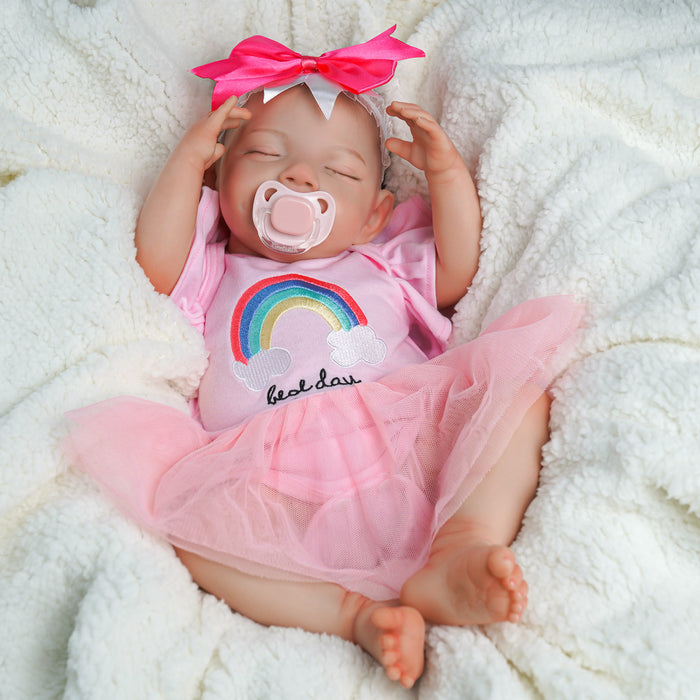 Babeside Olivia 20'' Adorable Reborn Baby Doll Sleeping Girl Pink Suit & Bow Headband