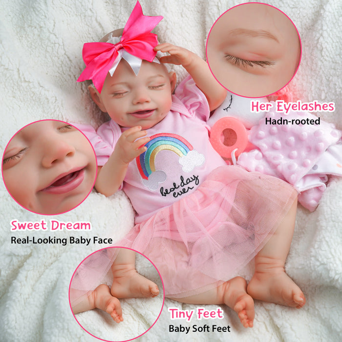 Babeside Olivia 20'' Adorable Reborn Baby Doll Sleeping Girl Pink Suit & Bow Headband