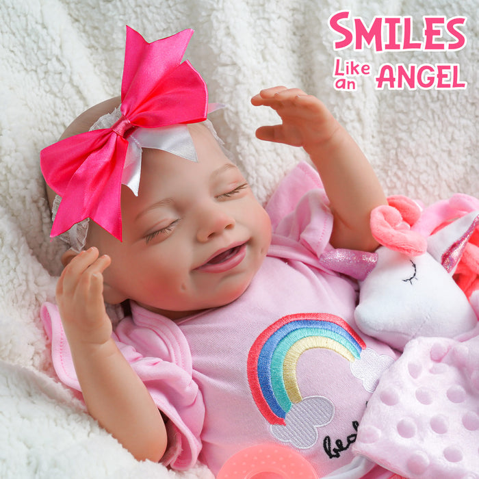 Babeside Olivia 20'' Adorable Reborn Baby Doll Sleeping Girl Pink Suit & Bow Headband