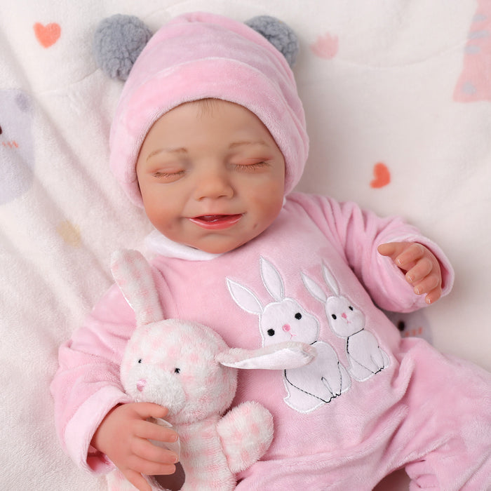 Babeside Olivia 20'' Realistic Reborn Baby Doll Sleeping Smiling Girl Pink Bunny