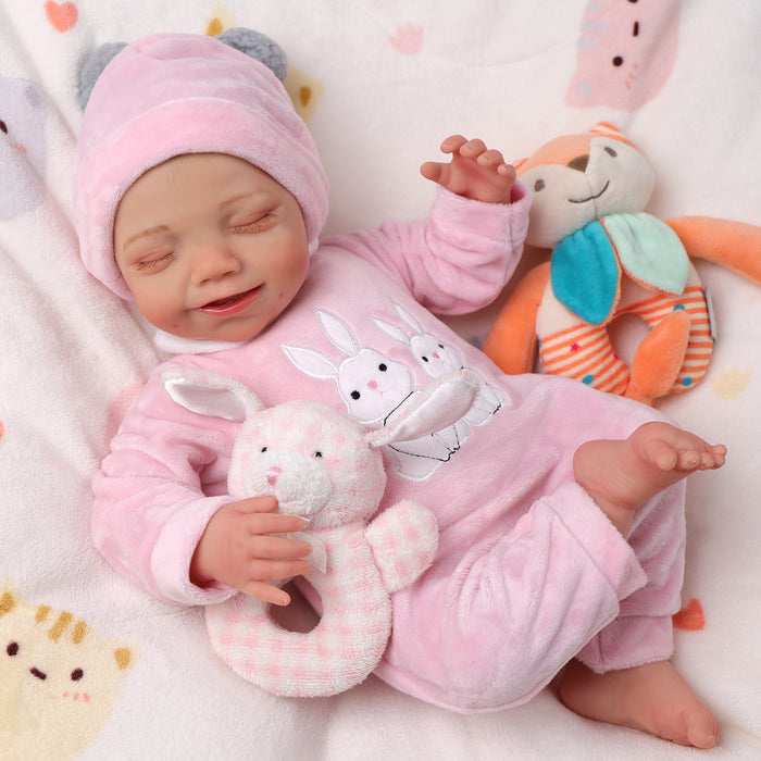 Babeside Olivia 20'' Realistic Reborn Baby Doll Sleeping Smiling Girl Pink Bunny