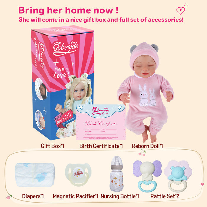 Babeside Olivia 20'' Realistic Reborn Baby Doll Sleeping Smiling Girl Pink Bunny