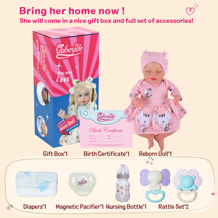 Babeside Olivia 20" Realistic Reborn Baby Dolls Infant Adorable Smiling Girl Pink Kitten