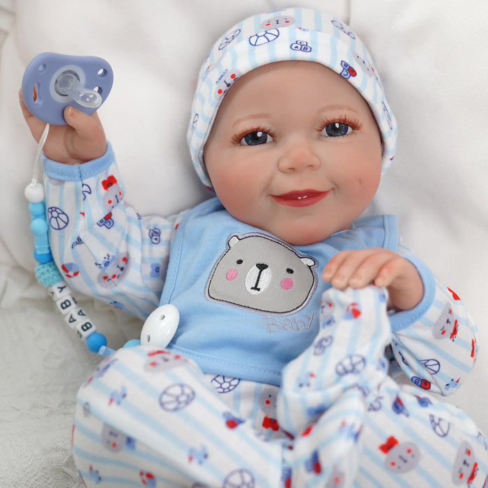 Babeside Real Lifelike Awake Super Realistic 20'' Reborn Cutest Newborn Baby Boy Asher with Crawl Suit 3Pcs set