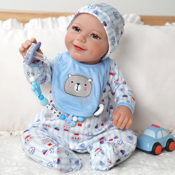 Babeside Real Lifelike Awake Super Realistic 20'' Reborn Cutest Newborn Baby Boy Asher with Crawl Suit 3Pcs set