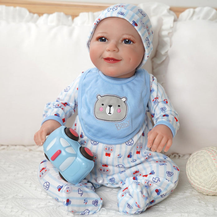 Babeside Real Lifelike Awake Super Realistic 20'' Reborn Cutest Newborn Baby Boy Asher with Crawl Suit 3Pcs set