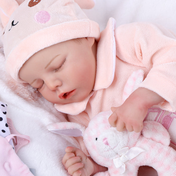 Babeside Realistic 17" Newborn Truly Reborn Baby Doll Pink Bunny Girl Twinnie