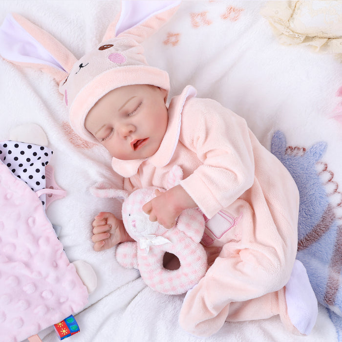 Babeside Realistic 17" Newborn Truly Reborn Baby Doll Pink Bunny Girl Twinnie