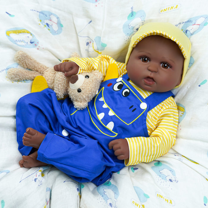 Babeside Realistic 20" Infant American African Blue Jumpsuit Reborn Baby Doll Boy Kimi