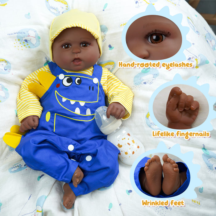 Babeside Realistic 20" Infant American African Blue Jumpsuit Reborn Baby Doll Boy Kimi