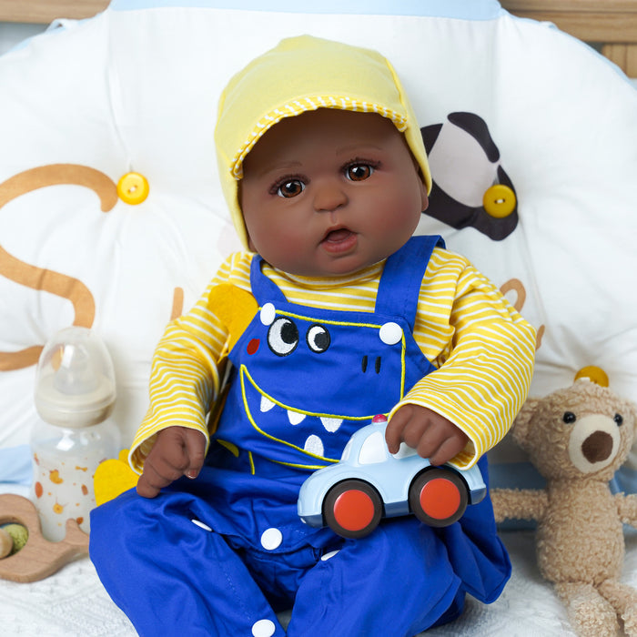 Babeside Realistic 20" Infant American African Blue Jumpsuit Reborn Baby Doll Boy Kimi