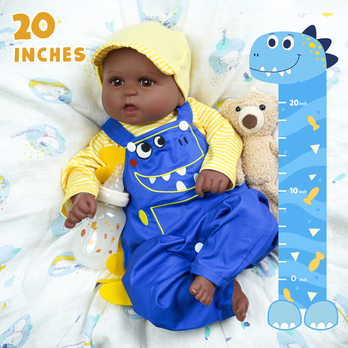 Babeside Realistic 20" Infant American African Blue Jumpsuit Reborn Baby Doll Boy Kimi