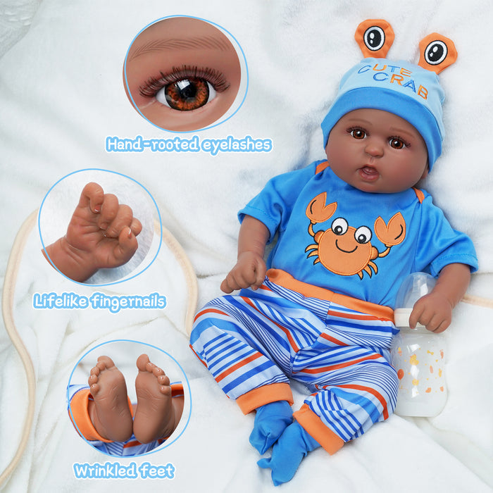 Babeside Realistic 20" Infant American African Blue Suit Reborn Baby Doll Boy Kimi