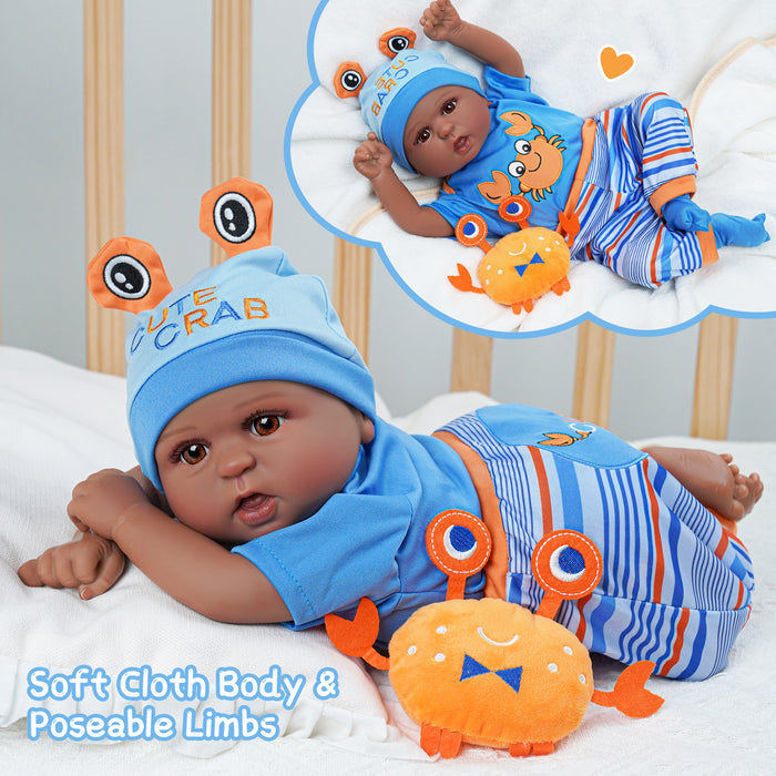 Babeside Realistic 20" Infant American African Blue Suit Reborn Baby Doll Boy Kimi