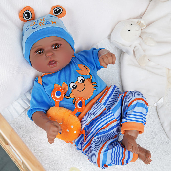 Babeside Realistic 20" Infant American African Blue Suit Reborn Baby Doll Boy Kimi