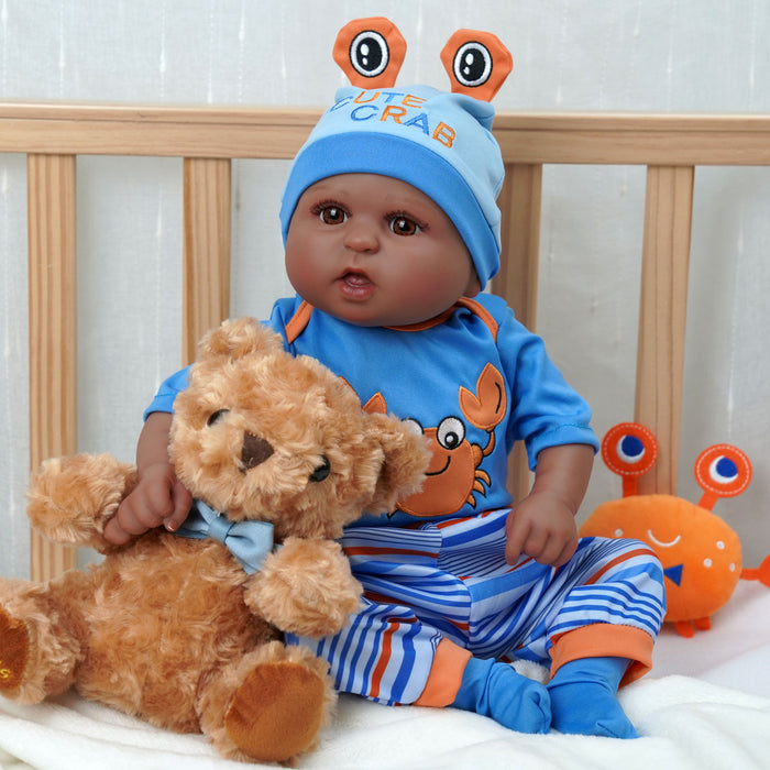 Babeside Realistic 20" Infant American African Blue Suit Reborn Baby Doll Boy Kimi