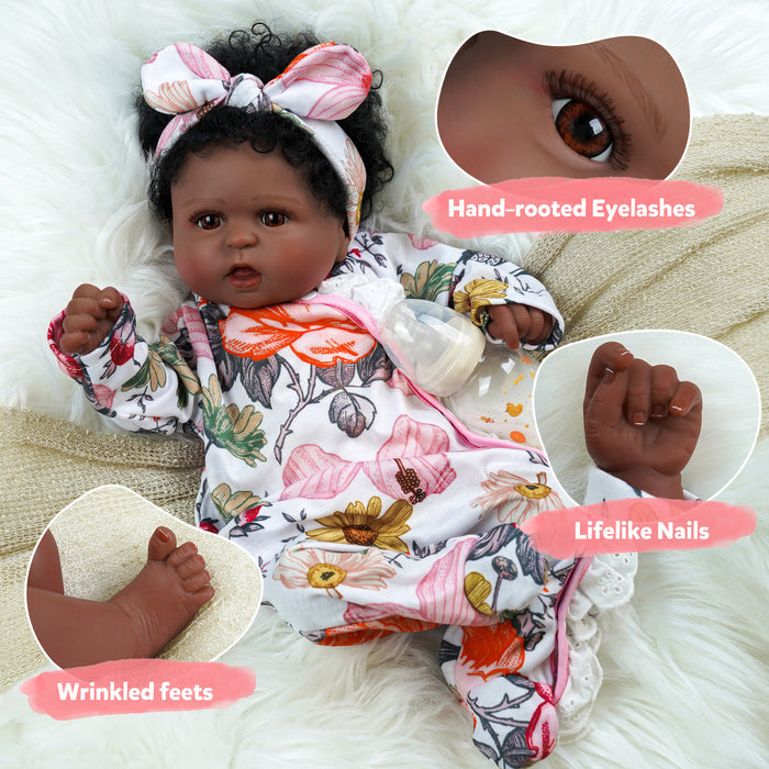 Babeside Realistic 20" Infant American African Floral Suit Reborn Baby Doll Girl Kimi