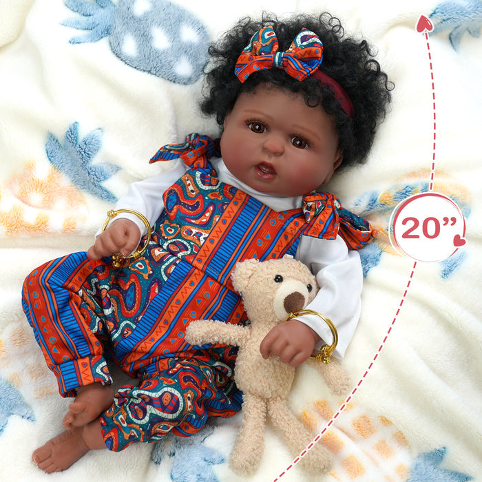 Babeside Realistic 20" Infant American African Red Suit Reborn Baby Doll Girl Kimi