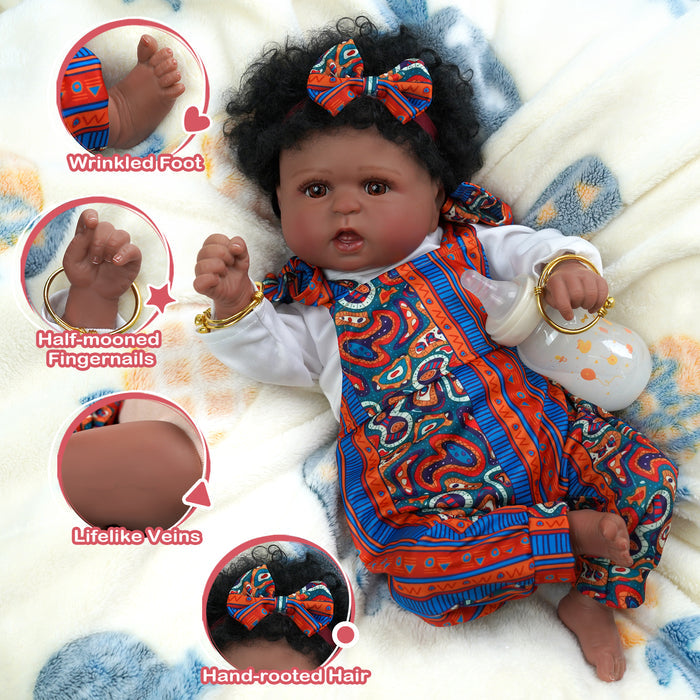 Babeside Realistic 20" Infant American African Red Suit Reborn Baby Doll Girl Kimi