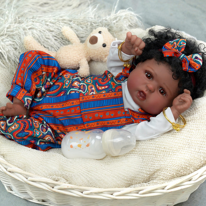 Babeside Realistic 20" Infant American African Red Suit Reborn Baby Doll Girl Kimi