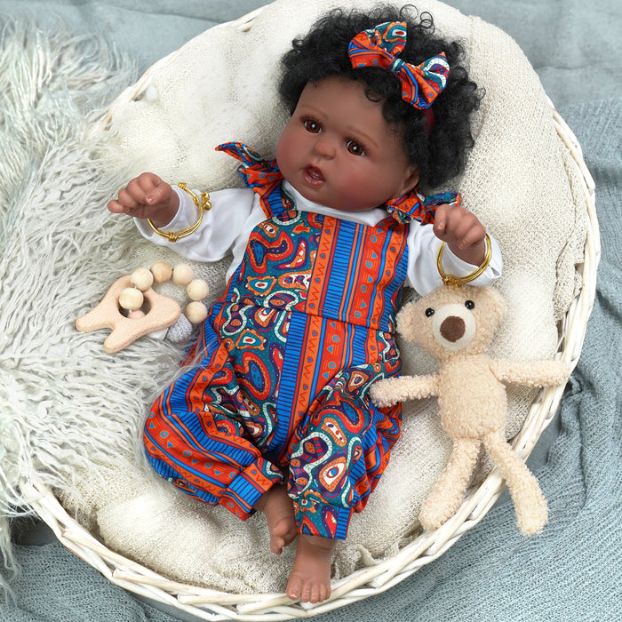 Babeside Realistic 20" Infant American African Red Suit Reborn Baby Doll Girl Kimi