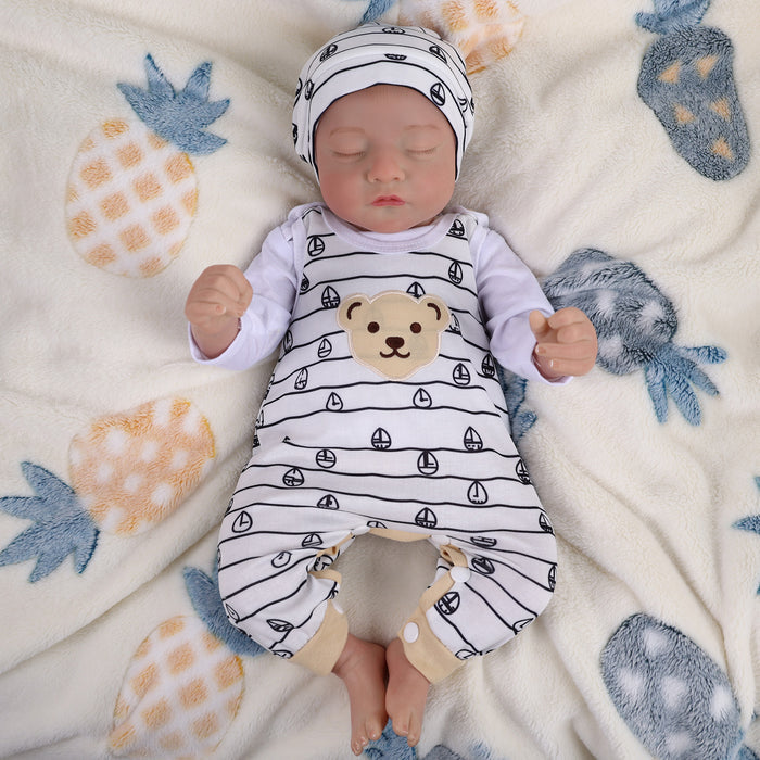 Babeside Realistic 20" Infant Baby Doll Boy Star White Striped Bear Sling