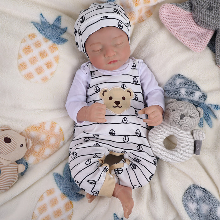 Babeside Realistic 20" Infant Baby Doll Boy Star White Striped Bear Sling