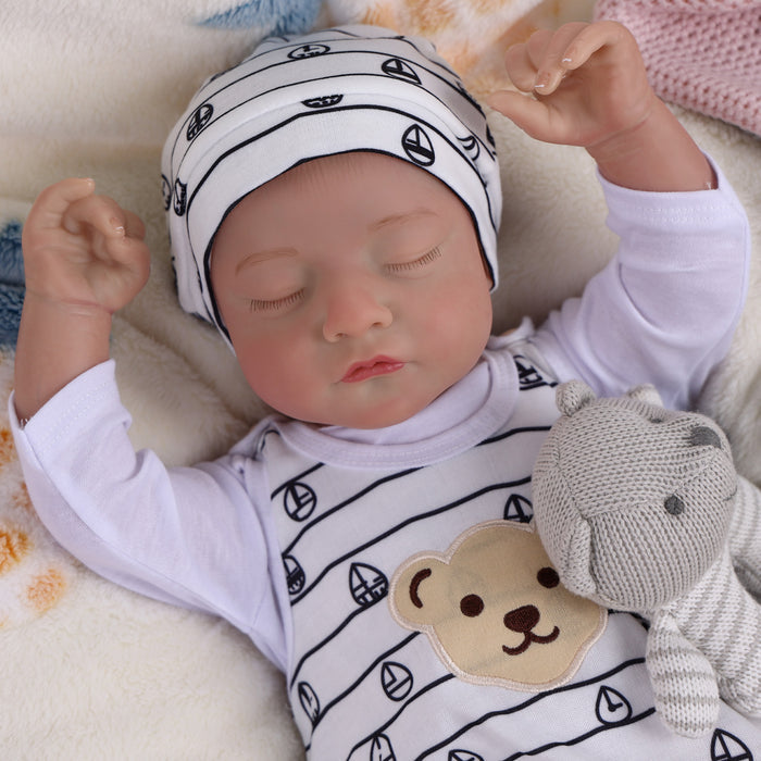 Babeside Realistic 20" Infant Baby Doll Boy Star White Striped Bear Sling