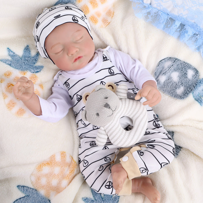 Babeside Realistic 20" Infant Baby Doll Boy Star White Striped Bear Sling