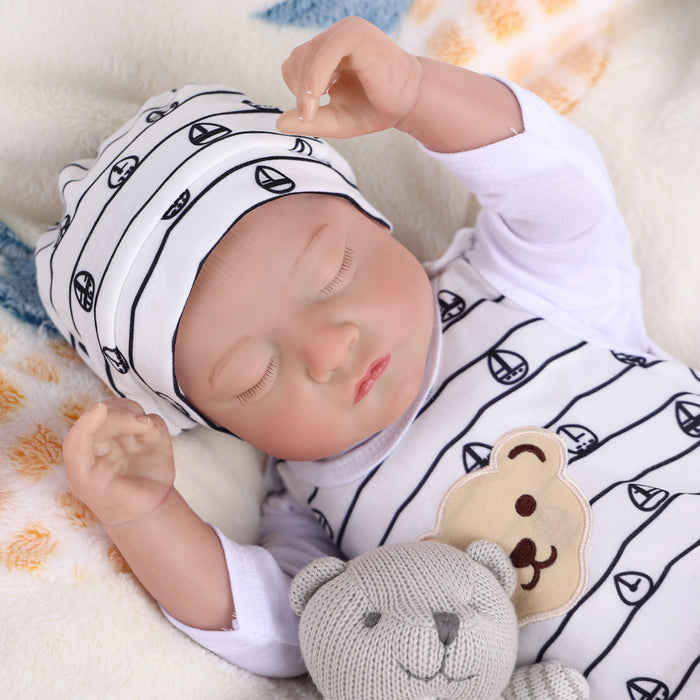 Babeside Realistic 20" Infant Baby Doll Boy Star White Striped Bear Sling