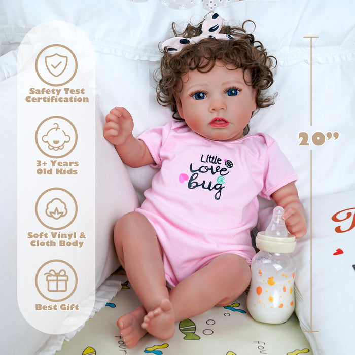 Babeside Saria 20" Reborn Baby Doll Brown Hair Girl Little Love Bug Pink