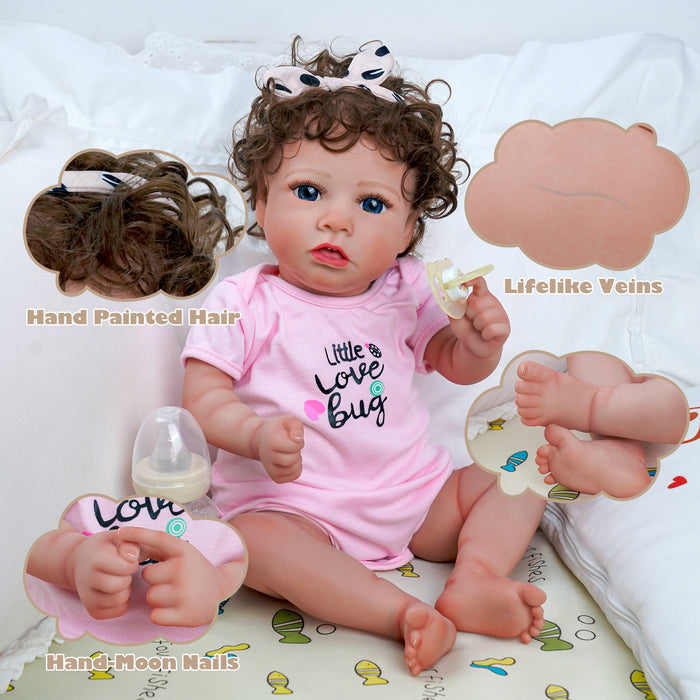 Babeside Saria 20" Reborn Baby Doll Brown Hair Girl Little Love Bug Pink