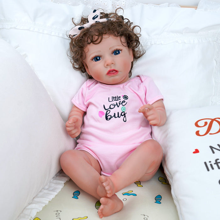Babeside Saria 20" Reborn Baby Doll Brown Hair Girl Little Love Bug Pink