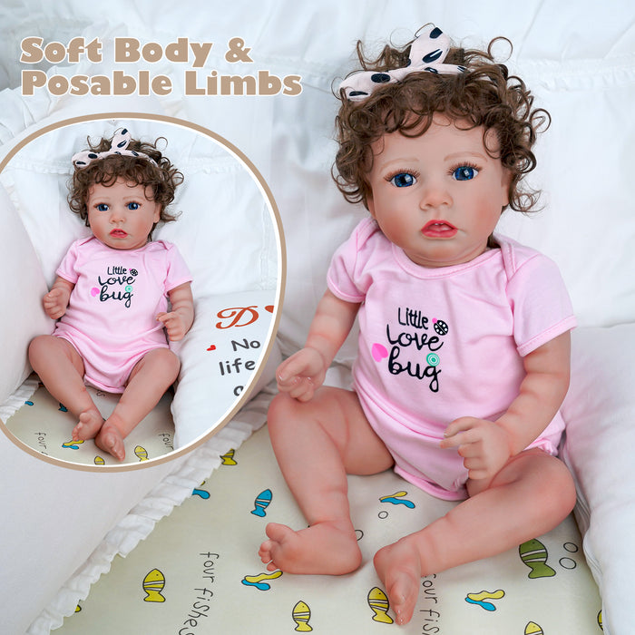Babeside Saria 20" Reborn Baby Doll Brown Hair Girl Little Love Bug Pink