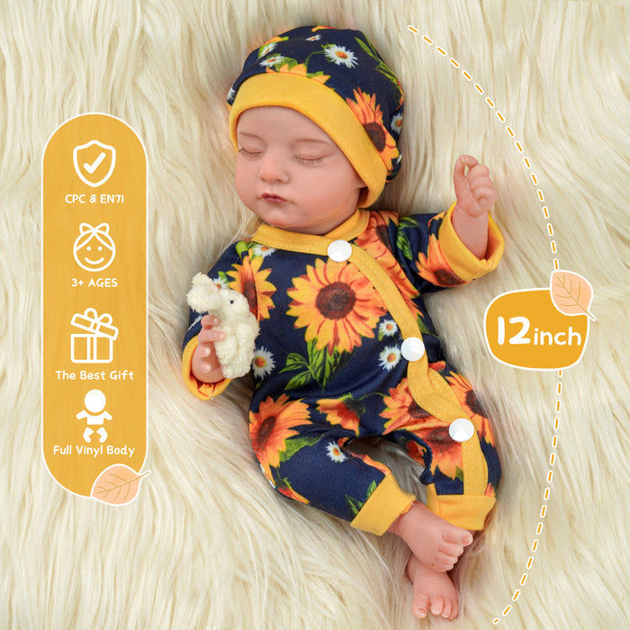 Babeside Star 12'' Realistic Reborn Baby Doll Infant Adorable Sleeping Boy Yellow Sunflower