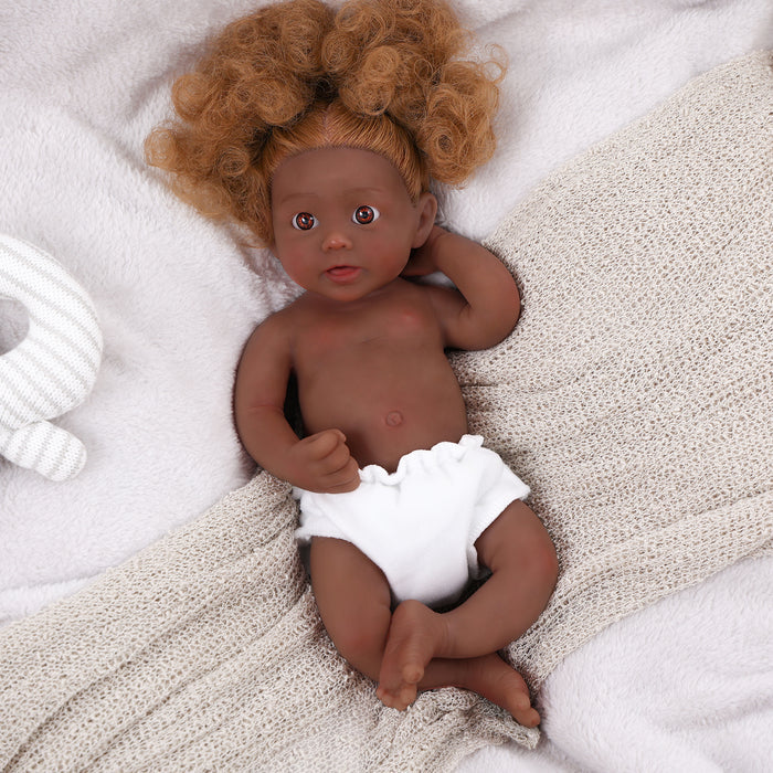 Babeside Stella 12" Full Silicone Reborn Baby Blue Eyes Doll African American Girl