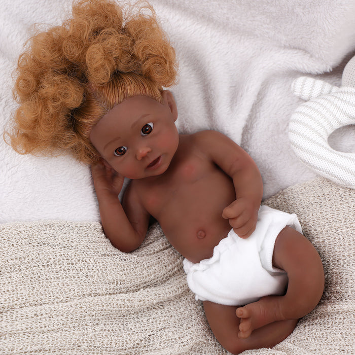 Babeside Stella 12" Full Silicone Reborn Baby Blue Eyes Doll African American Girl