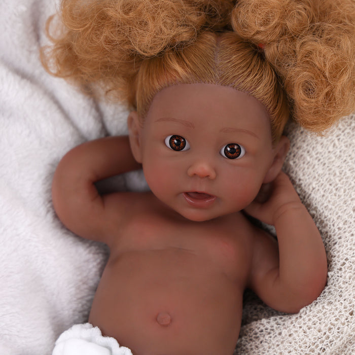 Babeside Stella 12" Full Silicone Reborn Baby Blue Eyes Doll African American Girl