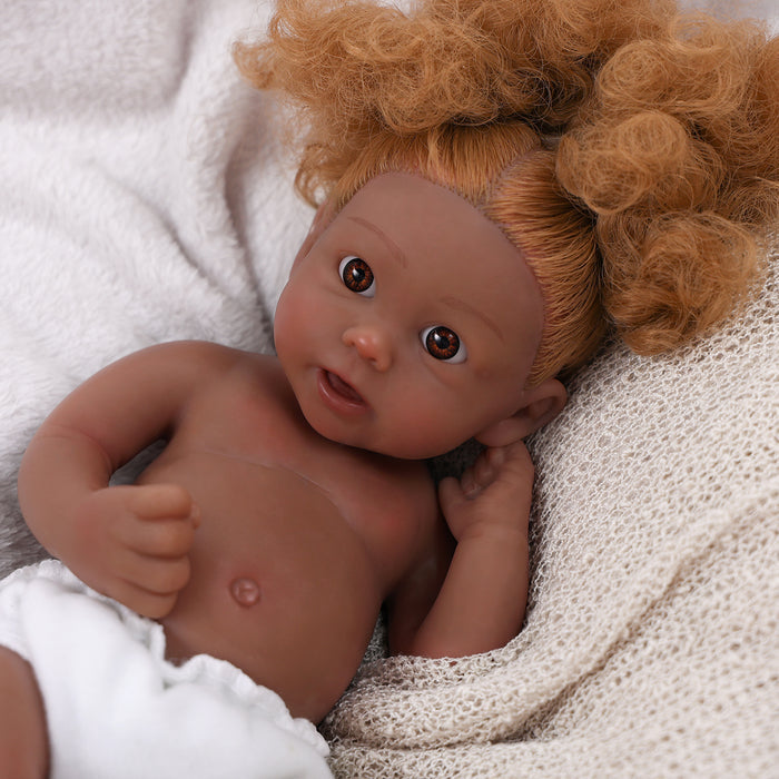 Babeside Stella 12" Full Silicone Reborn Baby Blue Eyes Doll African American Girl
