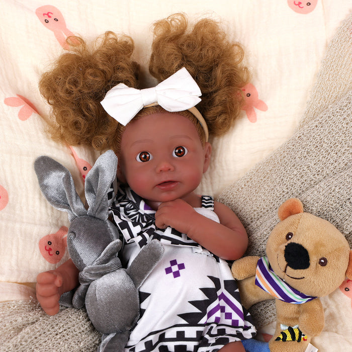 Babeside Stella 12" Full Silicone Reborn Baby Doll African American Girl Blue Eyes