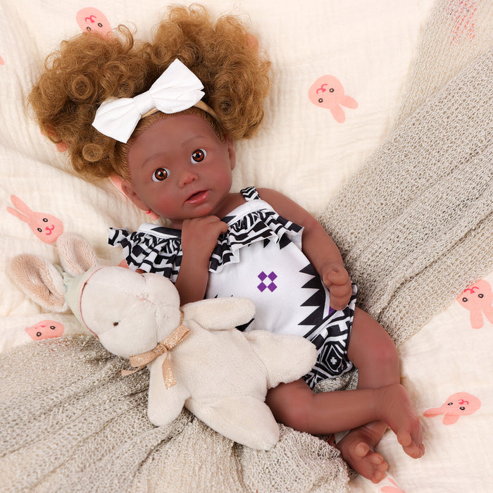 Babeside Stella 12" Full Silicone Reborn Baby Doll African American Girl Blue Eyes