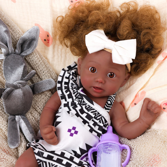 Babeside Stella 12" Full Silicone Reborn Baby Doll African American Girl Blue Eyes