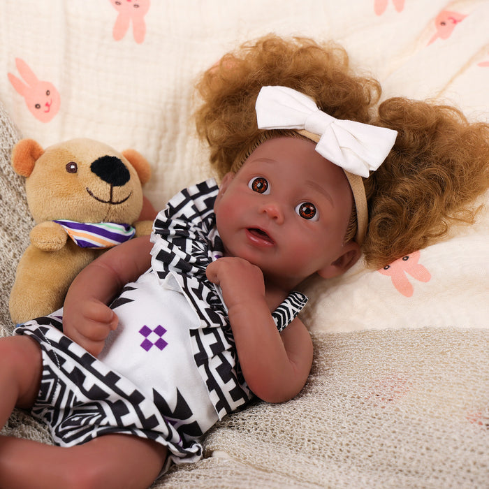 Babeside Stella 12" Full Silicone Reborn Baby Doll African American Girl Blue Eyes